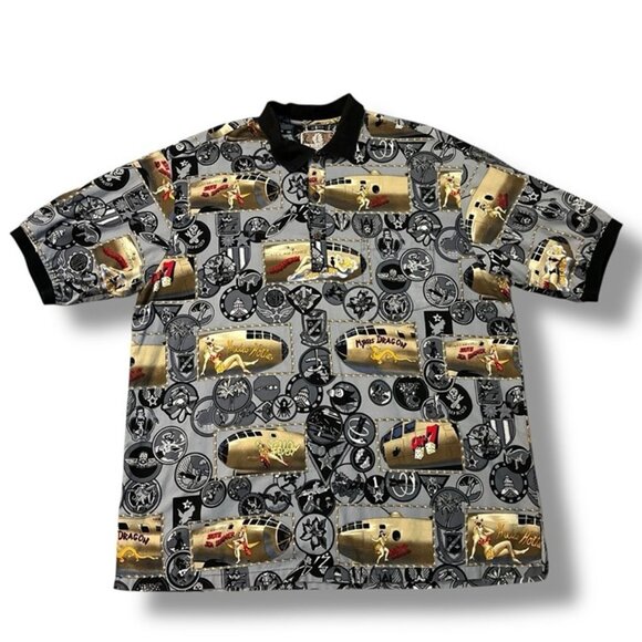 Vintage KALAHEO Popover Hawaiian Shirt Pin Up Girls USAF Planes Bombers Mens XL - Picture 1 of 11